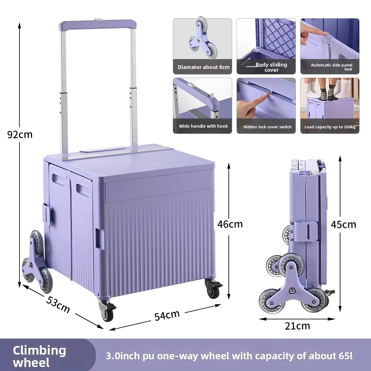 Multi-functional Shopping Cart Folding Light Carry Shopping Cart Camping Trailer Hand Pull Trolley Express Pull Goods Home Oasis Select Purple-F