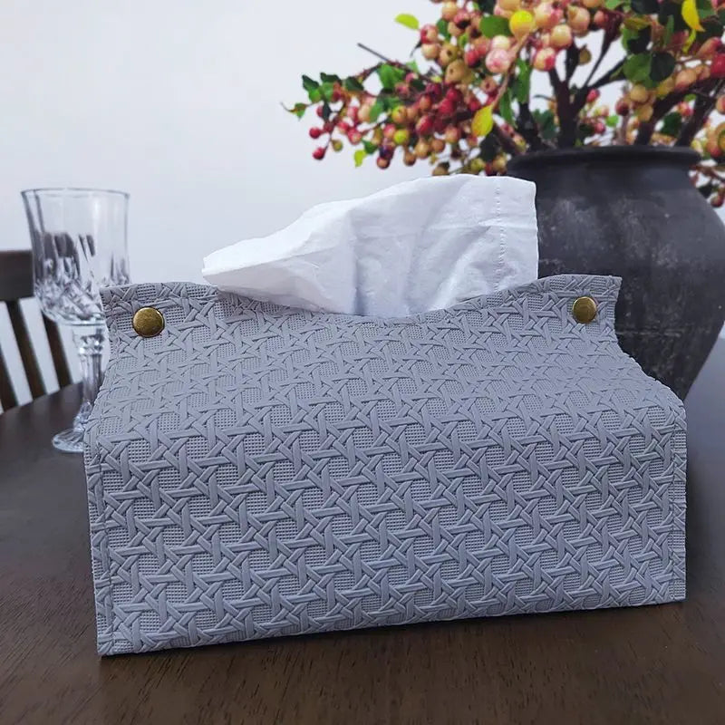 Light Luxury Tissue Box Artistic Pumping Paper Box Toilet Home Living Room Leather Storage Tissue Box Oasis Select Light blue