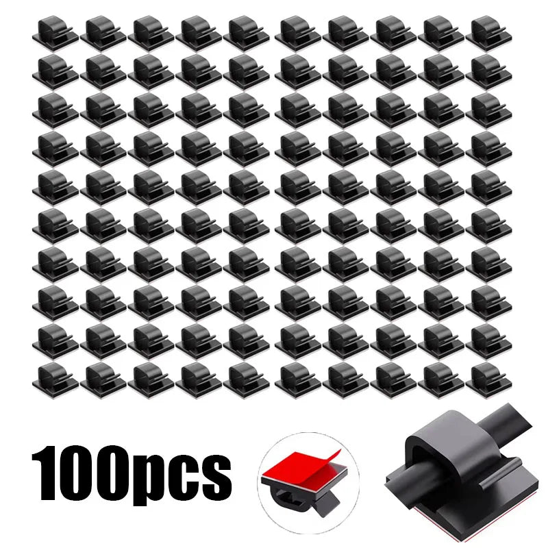 10/30/100PCS Cable Organizer Clips Cable Management Wire Manager Cord Holder USB Charging Data Line Bobbin Winder Wall Mounted Oasis Select 100PCS-Black