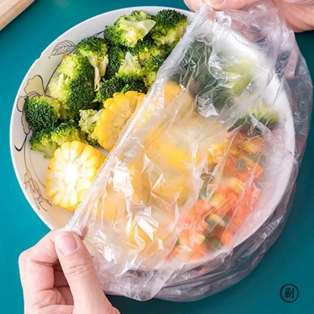 100/200pc Reusable Stretch Lids for Food Preservation + Disposable Shower Caps - Ideal for Kitchen Storage and Shower Prote Oasis Select