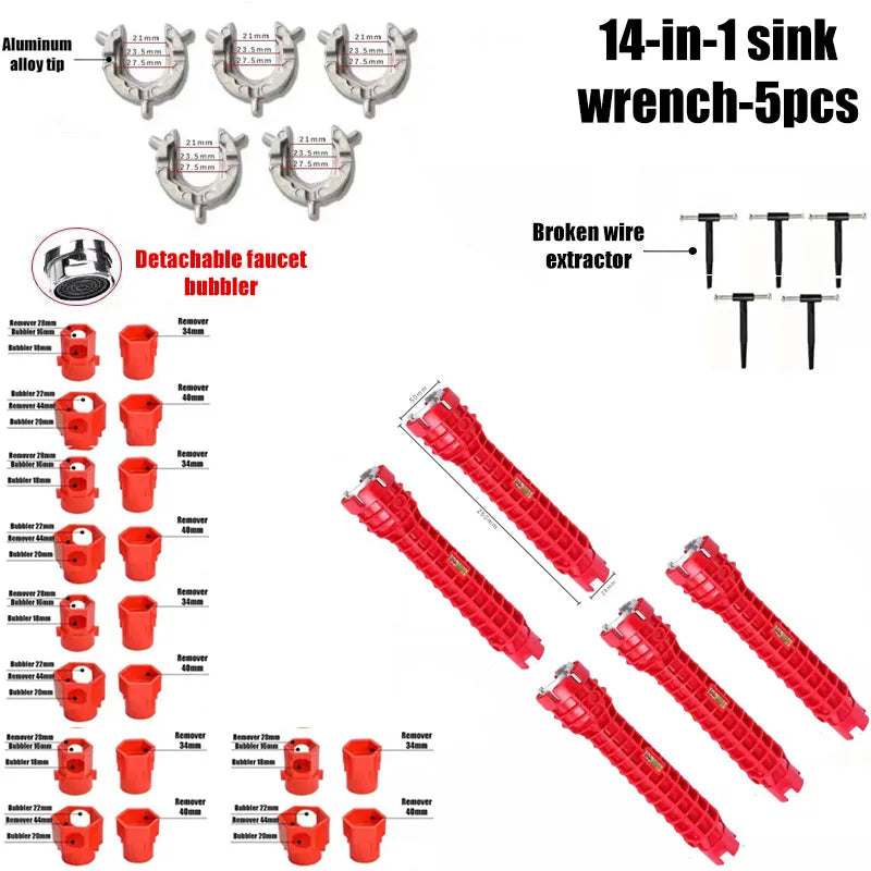Sink bathroom wrench plumbing installation tool household water pipe faucet angle valve sink maintenance disassembly wrench Oasis Select 14-in-1-5pcs