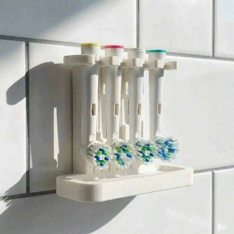 3D Printed Plastic Toothbrush Head Organizer 4 Slots Countertop Holder, Bathroom Storage Rack To Keep Brush Heads Dry Oasis Select