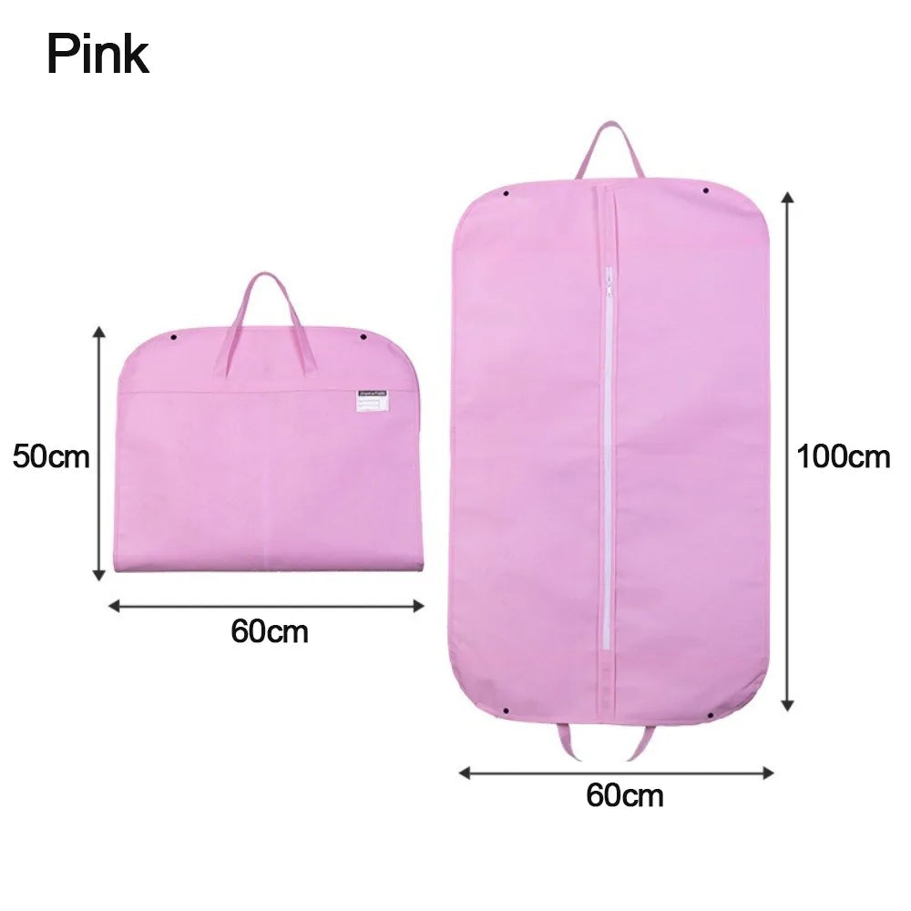 New Foldable Garment Bag Portable Non-woven Suit Storage Bag Solid Color Clothing Dustproof Cover Oasis Select Pink
