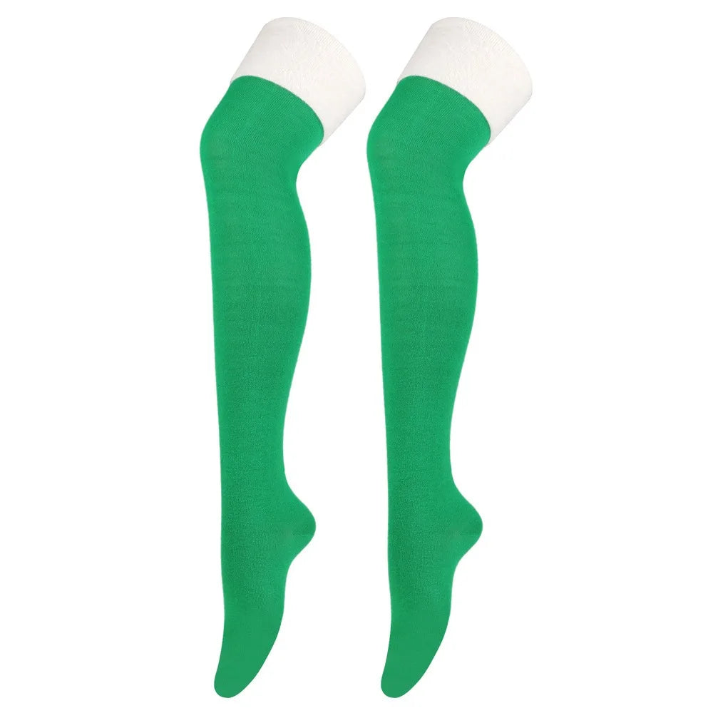 NEW Polyester Cotton Over Knee High Socks Multi-color Slim Christmas Hosiery Striped Long Socks Women Oasis Select Green 70cm-27.56in-