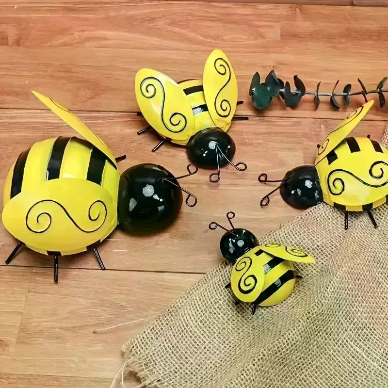 4-piece Set, Metal Bee Wall Hanging, Garden And Patio Decoration, Room Decoration, Outdoor Family Lawn 3D Wrought Iron Pendant. Oasis Select Default Title