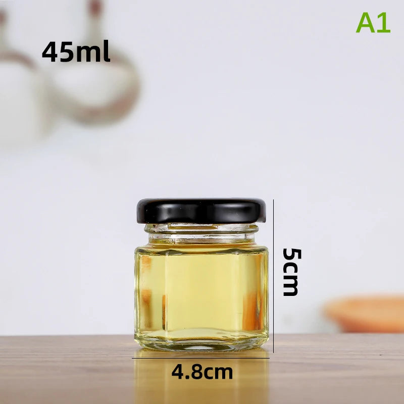 2Pcs Food Grade Empty Round Clear Glass Jar Seal Pot Honey Bottles Sauce Bottles With Metal Black Lid 45-730ML Kitchen Storage Oasis Select A1