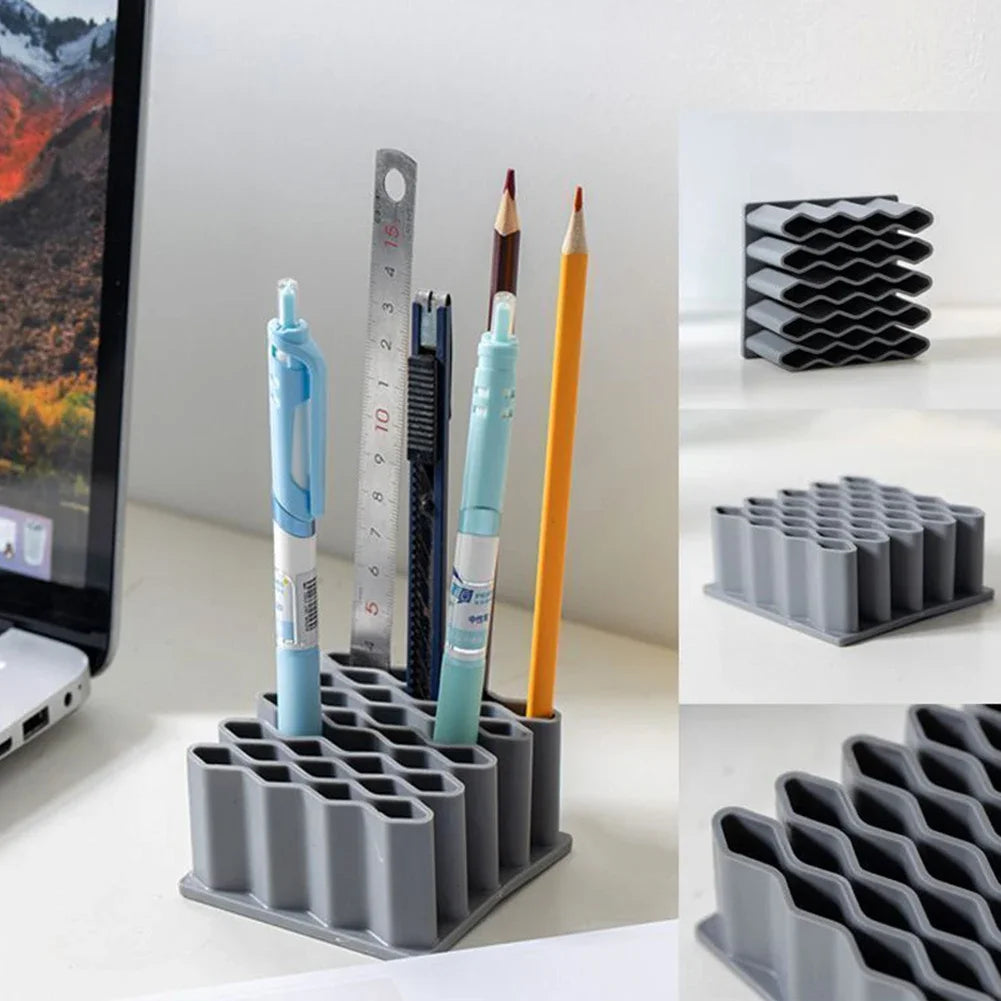 32-Slot Honeycomb Desk Organizer – Pen & Brush Holder