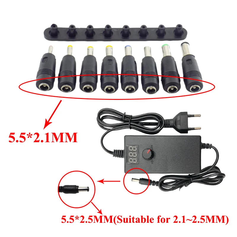 Transfotrmer AC 220V TO DC 12V 24V 5V Adjustable Power Supply Adapter DC 3V-24V Transformers AC 220 V To 12 24 V With 8PCS Plug Oasis Select