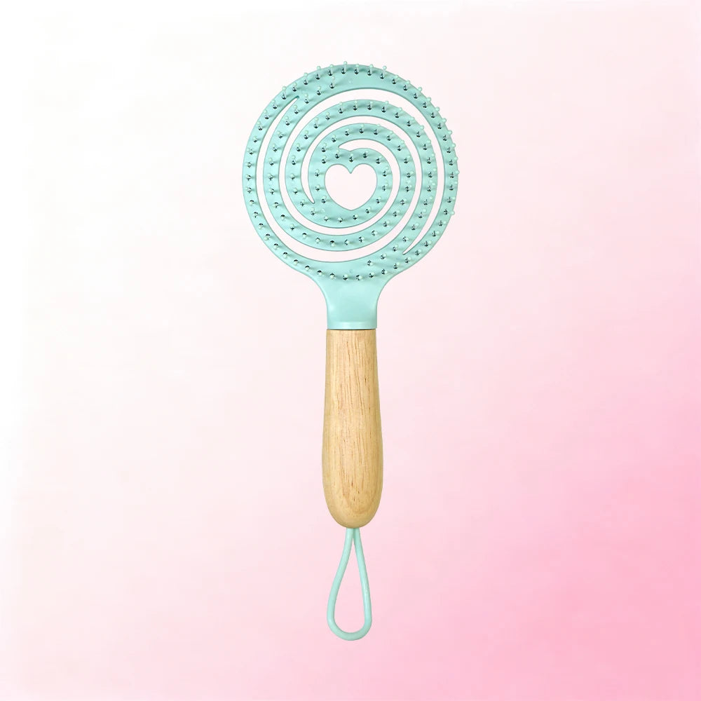 Pastel Spiral Vent Hair Comb – Oak Wood Handle | 3 Colors Hair Styling Comb Oasis Select TY3033-Green