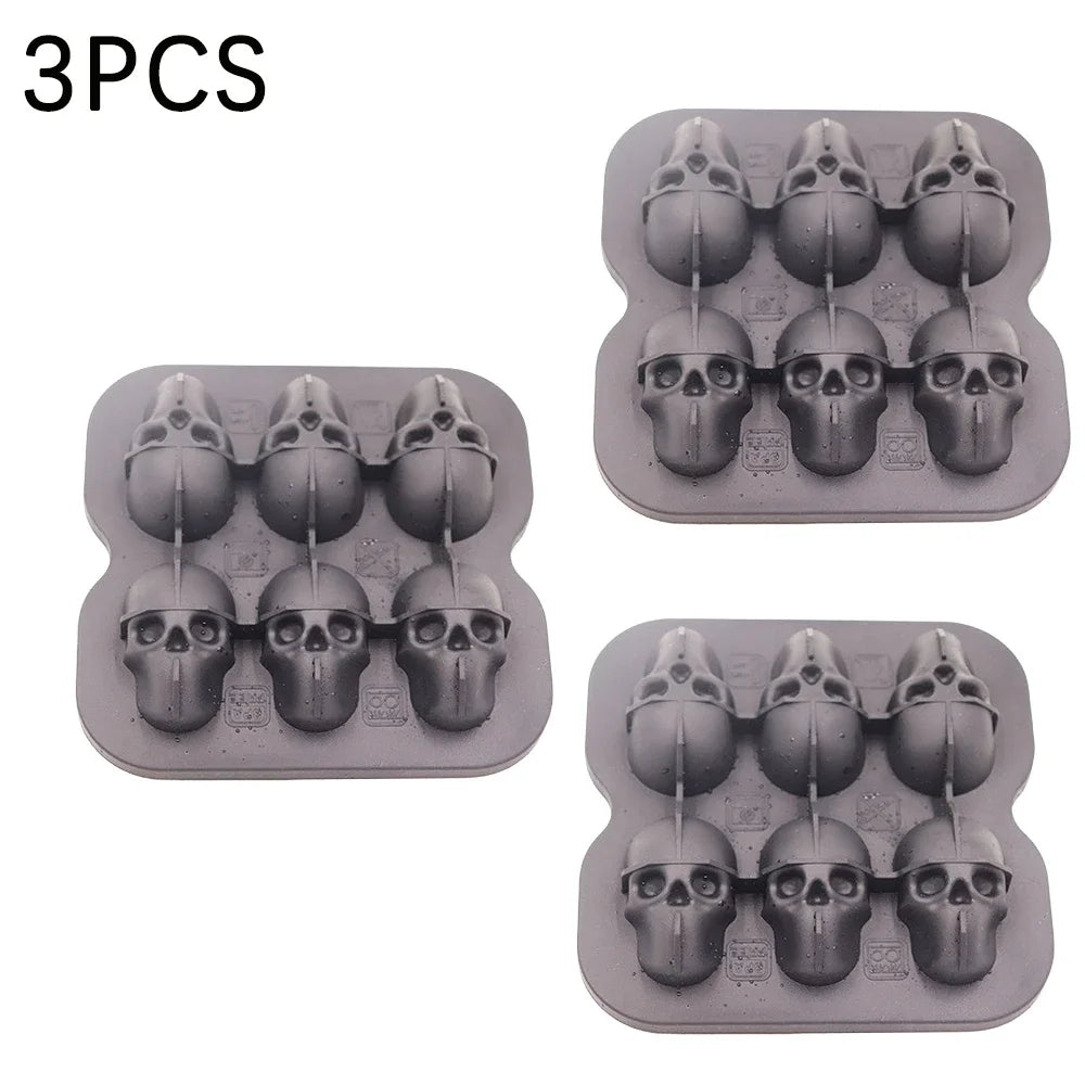 Skull Shape Ice Cube Tray Food Grade Silicone Mold for Cocktail Ice Balls Whiskey Bourbon Drink Freezer Tray Bar Party Supplies Oasis Select Black-3PCS