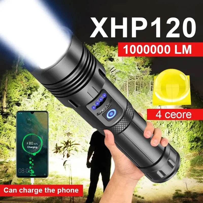 Super XHP120 Powerful Led Flashlight XHP90 High Power Torch Light Rechargeable Tactical Flashlight 18650 TYPE-C Camping Lamp Oasis Select