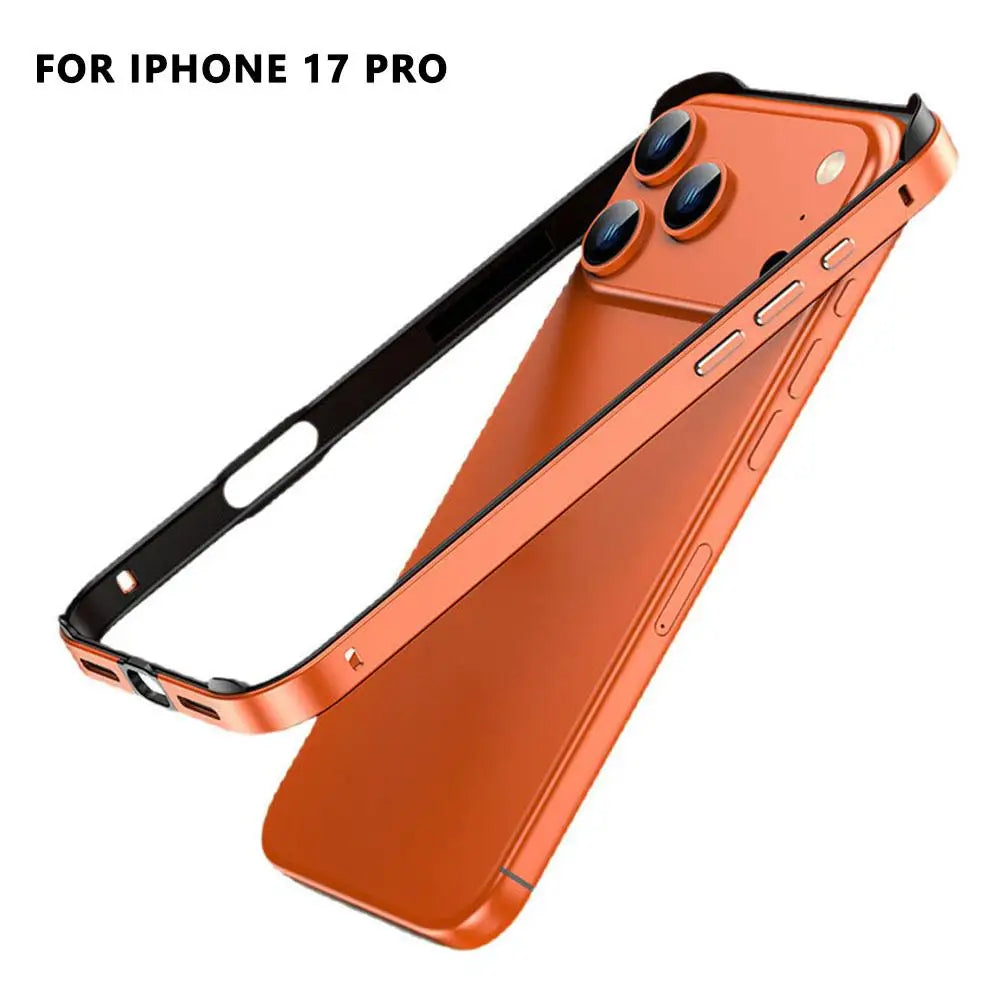 Luxury Alloy Metal Bumper Phone Case For iPhone 17 Air 17 Pro Max 17 Pro Silicone Lining Corner Pads Anti Collision Frame Oasis Select orange 17 pro