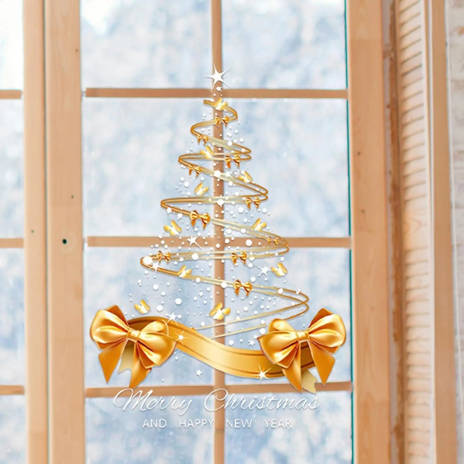 Christmas Window Clings 25.59x17.72 Inch Mural Pvc Double-Sided Golden Christmas Tree Window Clings for Glass for Holiday Home Oasis Select