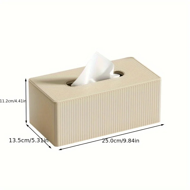 1pc Luxury Leather Tissue Box Holder, Striped Design 3 Colors, Square Tissue Box Cover for Home Office Bathroom Oasis Select