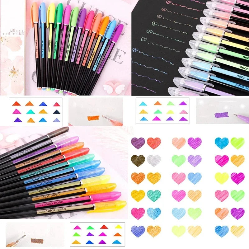12/24Pcs Metallic Glitter Colors Gel Pens For School Office Adult Coloring Book Journals Drawing Art Markers Promotion Pen Oasis Select