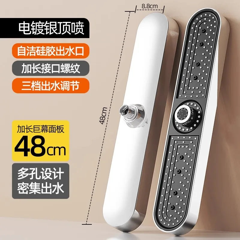 New 1pc 19 Inch High Pressure 3 Mode Rainfall Luxury Bathroom Shower Head Adjustable Anti-Clogging Silicone Nozzles Water Saving Oasis Select 48cm Silver Shower