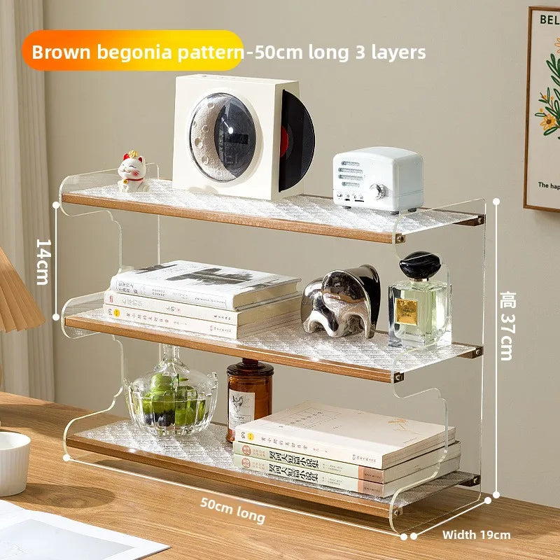 Desktop bookshelf, desktop shelf, desk storage rack, dormitory desk, study table, multi-layer shelf, multi-layer shelf Oasis Select Brown 3-50
