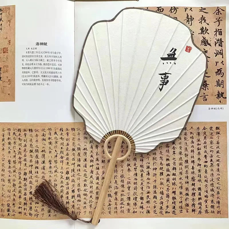 Hand-made group fan ancient Zen style Hanfu palace fan handwriting calligraphy painting Japanese style diy fan Oasis Select 14 19cm x 34cm