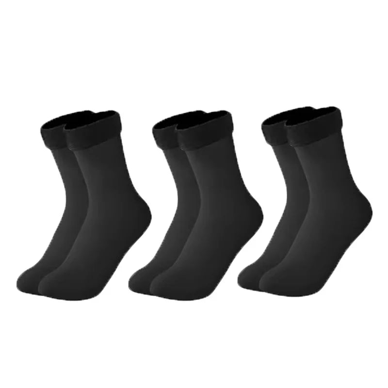 1/2/3pairs Snow Socks Middle Tube Solid Winter Plus Velvet Thick Keep Warm And Cold Socks Comfortable Mens Womens Floor Socks Oasis Select black 3pairs