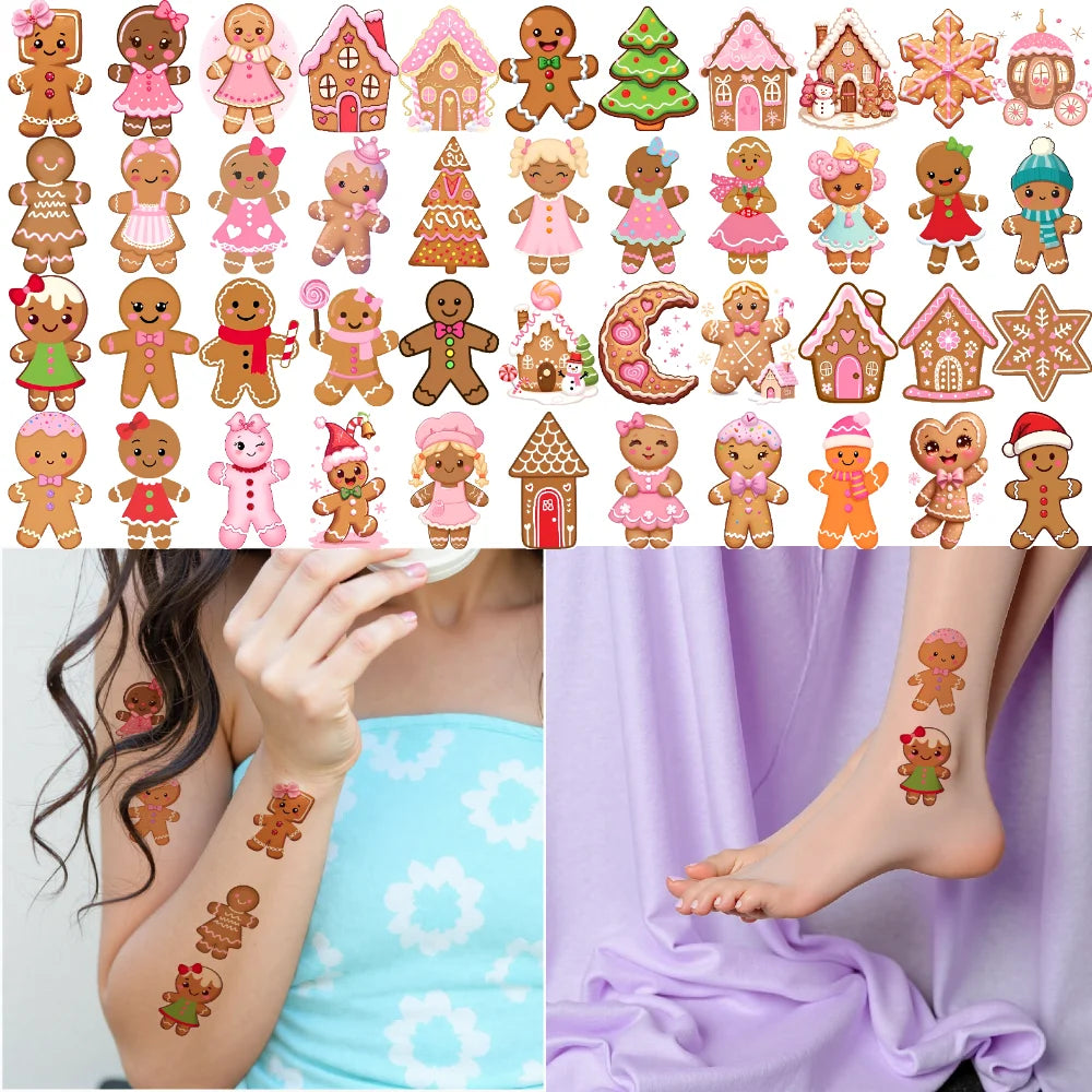 54pcs Christmas Temporary Tattoo Stickers – Gingerbread & Cupcake