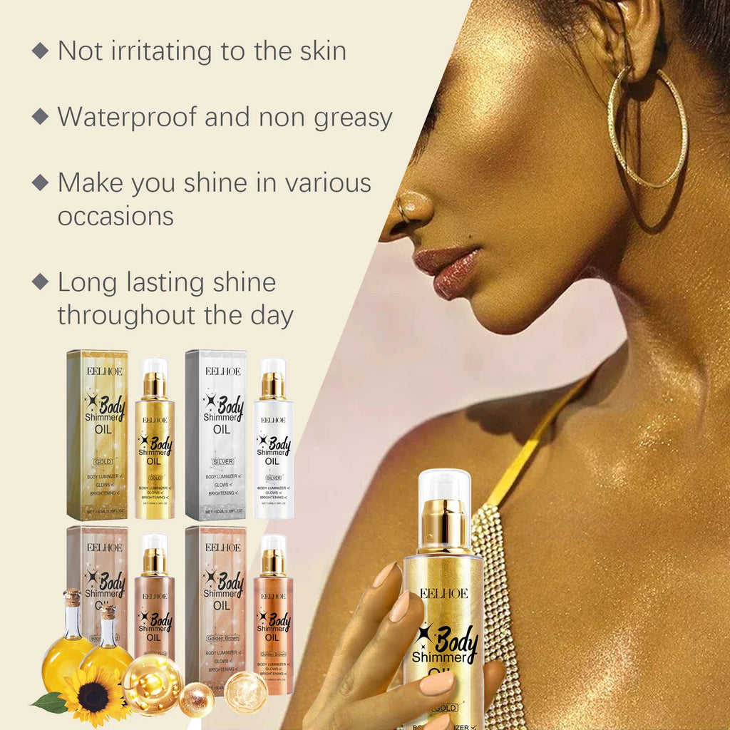 Shimmer Body Oil Long Lasting Shine Skin Hydration Non Sticky Waterproof Brighten Body Sparkle Highlighter Oil Makeup for Party Oasis Select