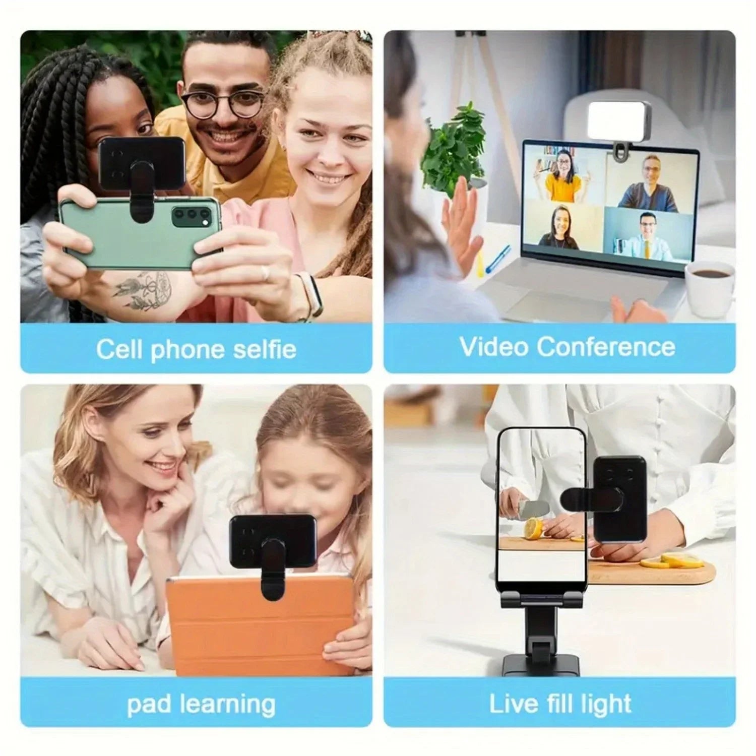 Mini LED Selfie Fill Light Clip-On Rechargeable with 3 Color Modes Adjustable Brightness for Mobile Phones Computers Photography Oasis Select