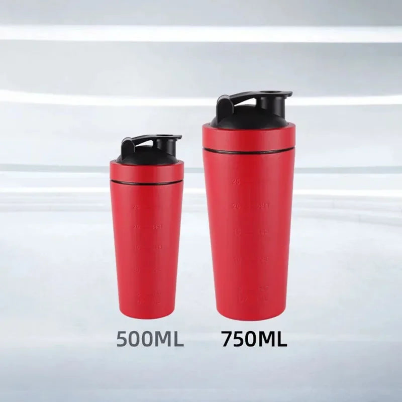 500/750ml Stainless Steel Protein Powder Shaker Bottle with Steel Ball and Scale Leak Proof Gym Fitness Sport Whey Shakes Cup Oasis Select Red 750ml
