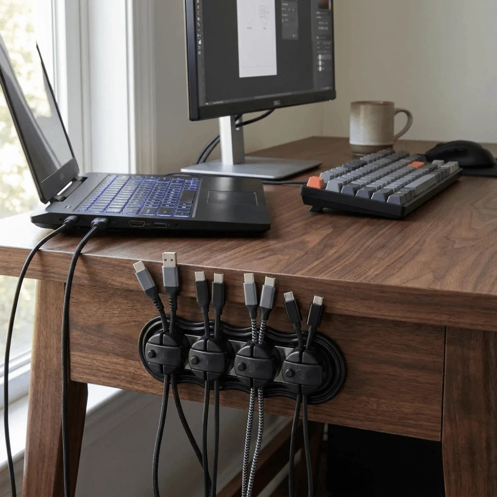 Self-Adhesive Multi Cord Holder Reserved Wire Slots Built-in Magnet Wire Management Clips Powerful Magnet Slim Lightweight Oasis Select