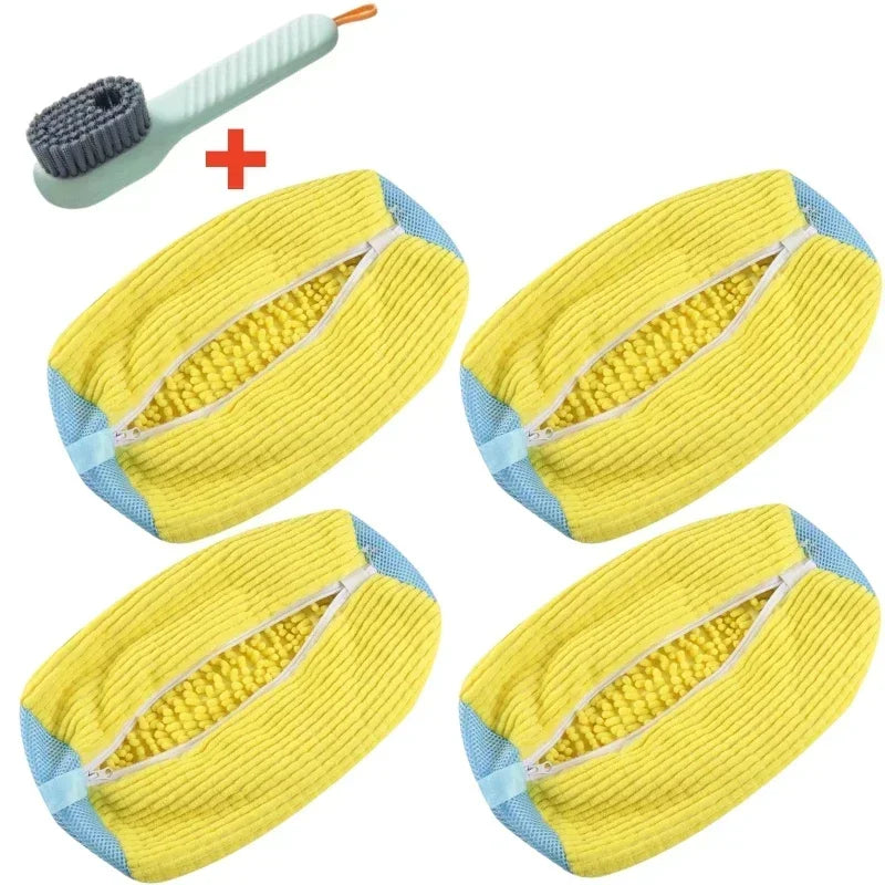 1/2/4PCS Shoe Washing Machine Bag with Liquid Shoe Brush Set Durable Laundry Shoe Bag and Soft Bristle Clean Brush for All Shoes Oasis Select 5PCS Set Yellow