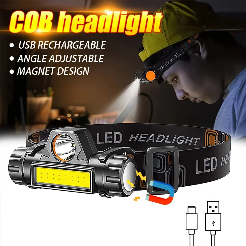 Super Bright Rechargeable COB LED Headlamp Magnetic USB Head Torch Outdoor Camping Hiking Fishing Long Battery Life Waterproof Oasis Select