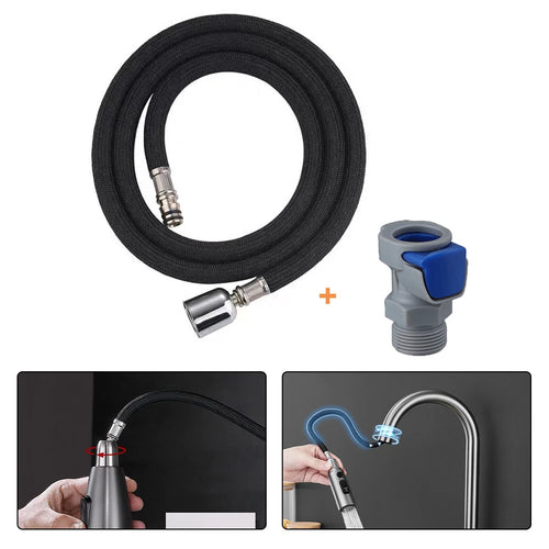 1.5m Kitchen Faucet Hose 360° Rotation Pull Out Nylon Hose With Adapter For Braided Shower Hose Kitchen Bathroom Accessories Oasis Select Default Title