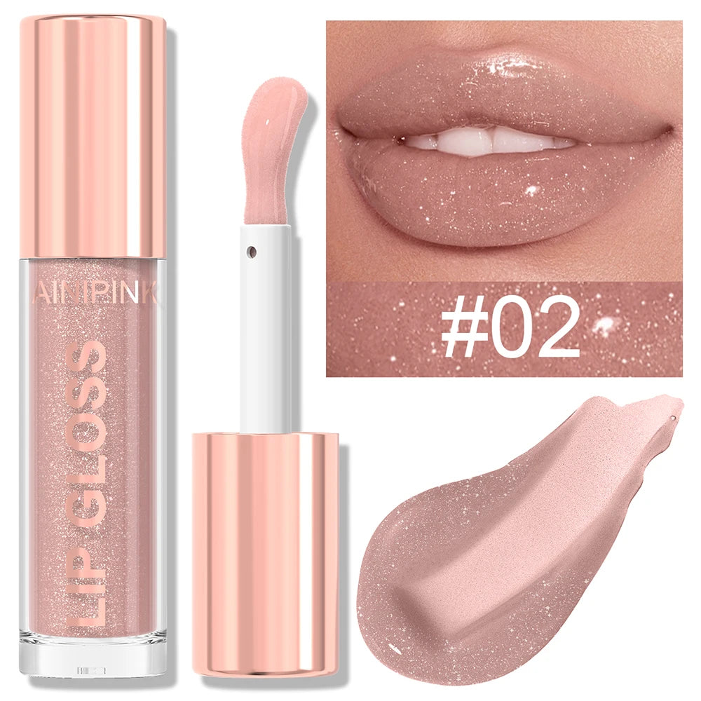 Lip Gloss High Shine Glitter Lipstick Non-sticky Mirror Makeup Waterproof Moisturizing Jelly Pink Nude Tones Y2K Christmas Gift Oasis Select 02