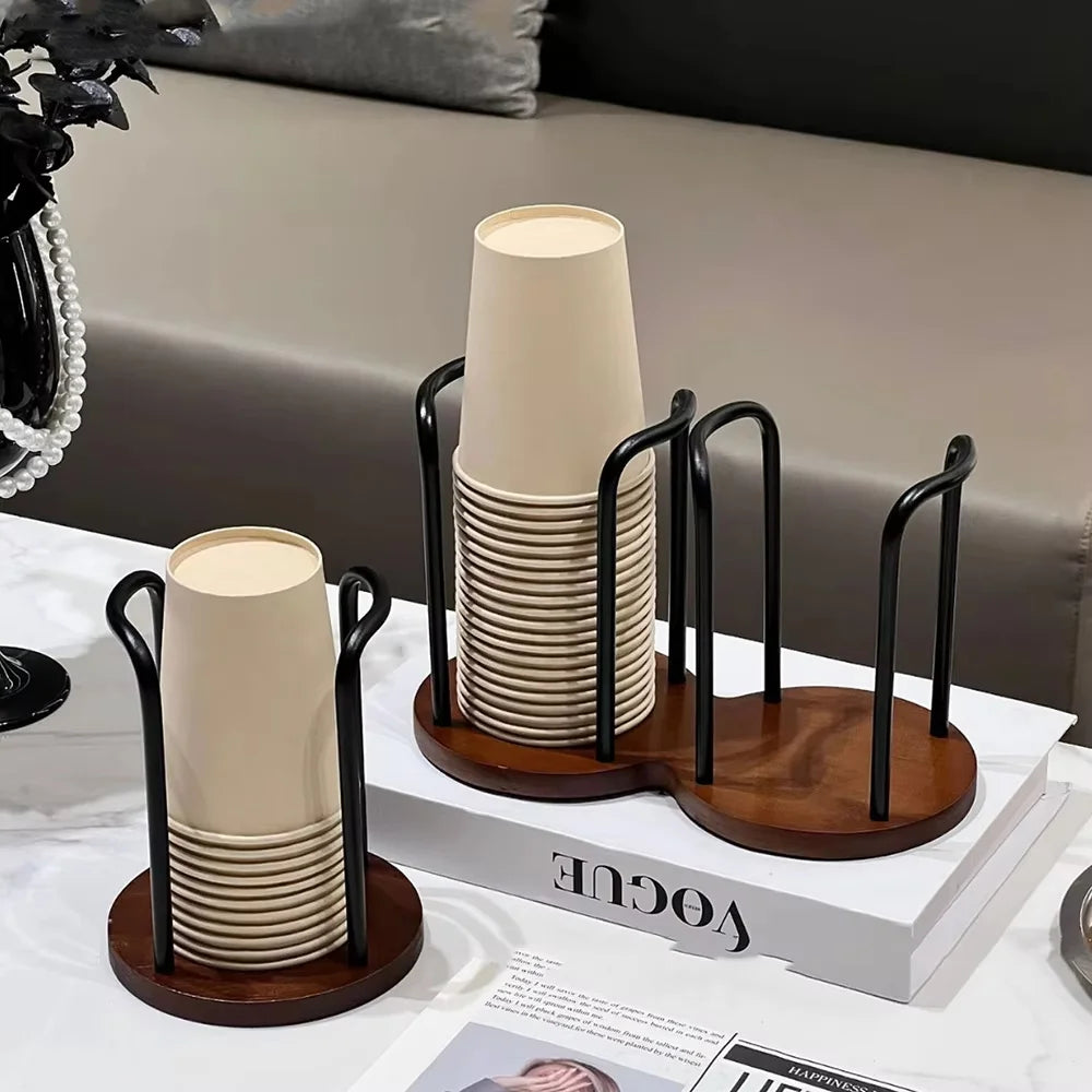 Disposable Cup Storage Holder Rack Shelf Water Tea Cups Wood Dispenser with Longer Stick Mug Display Stand Organizer Supplies Oasis Select