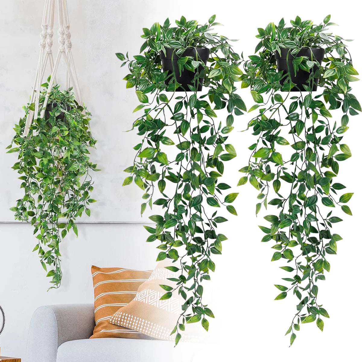 1/3Pcs Artificial Hanging Plants Set String of Pearls Ivy Fern in Pots for Shelf Bathroom Dorm Boho Home Decor Oasis Select