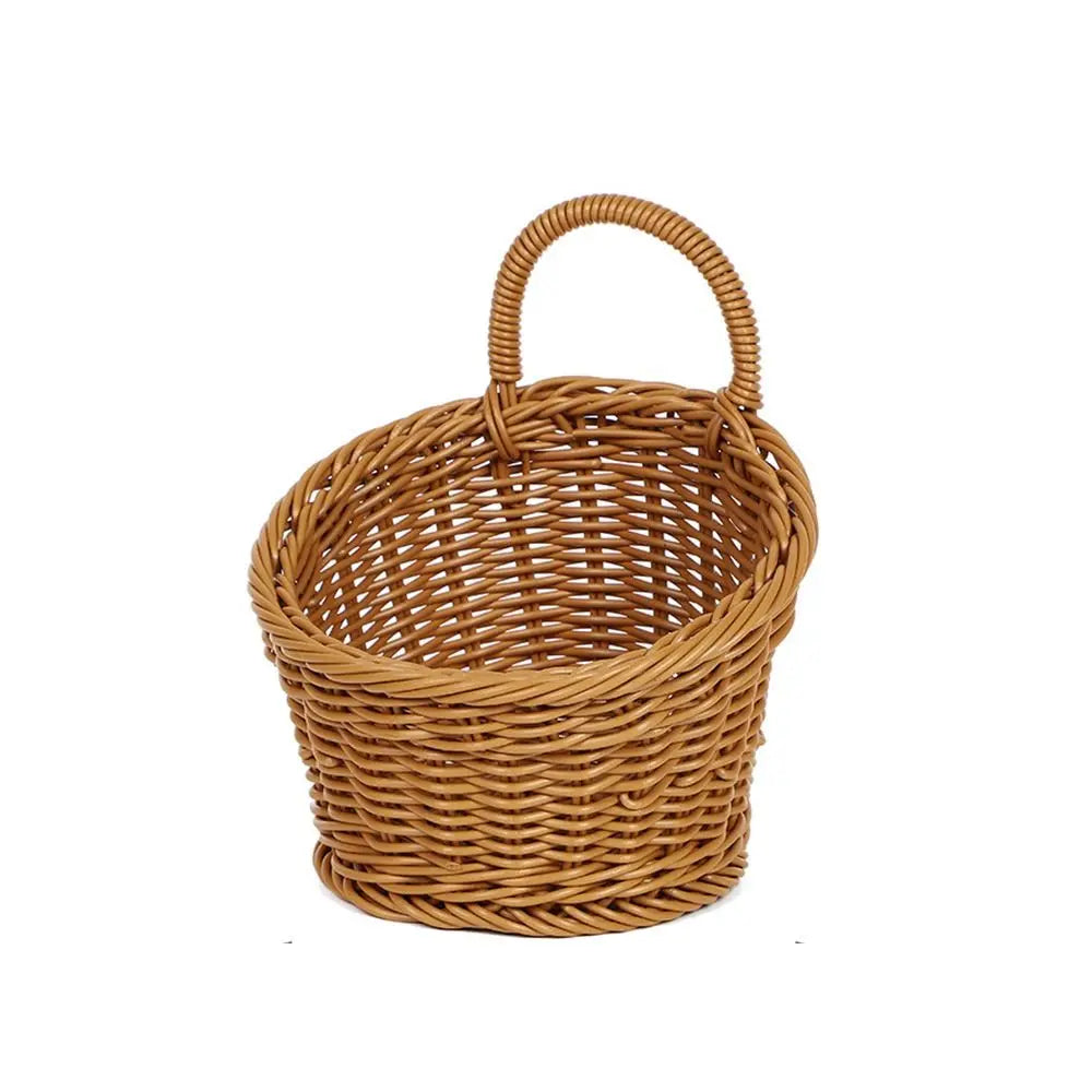 Imitation Rattan Kitchen Storage Basket with Handle Brown Hand-woven Hanging Baskets Home Decoration Living Room Oasis Select 6