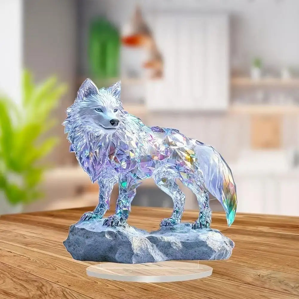 Acrylic White Crystal Dragon Statue 2D Flat Cool Figurine Home Office Cafe Room Studio Display Case Table Ornament Decor Gift Oasis Select Wolf