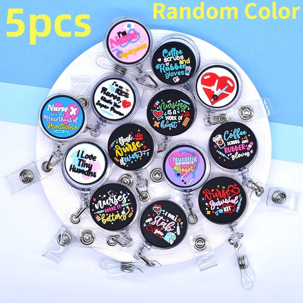 1/3/5 PCS Nurse Badge Reel CNA Badge Cute ID Holder with Alligator Clip Medical Work Badge Reel for Doctors & Students Oasis Select 5pcs