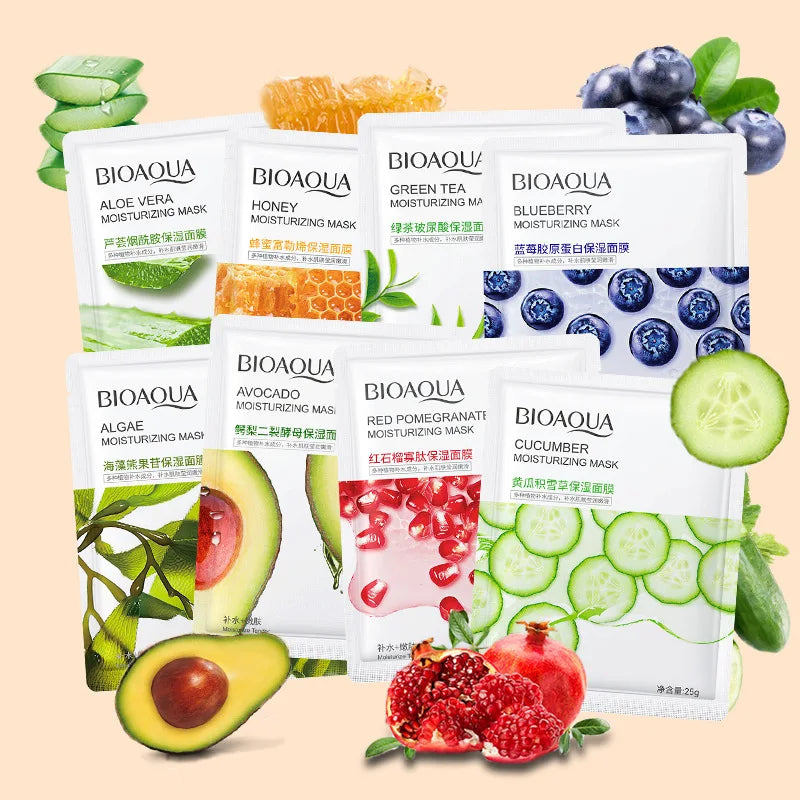 BIOAQUA Fruit Sheet Masks 8pc – Hydrating & Brightening Facial Sheet Mask Oasis Select Each 1pcs