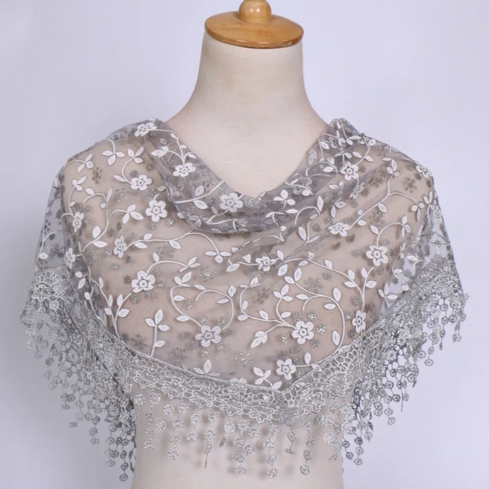 Gifts Triangle Lace Veil Headscarf Floral Breathable Women's Small Floral Scarf Lace Triangle Veil Sequined Gauze Scarf Oasis Select Grey
