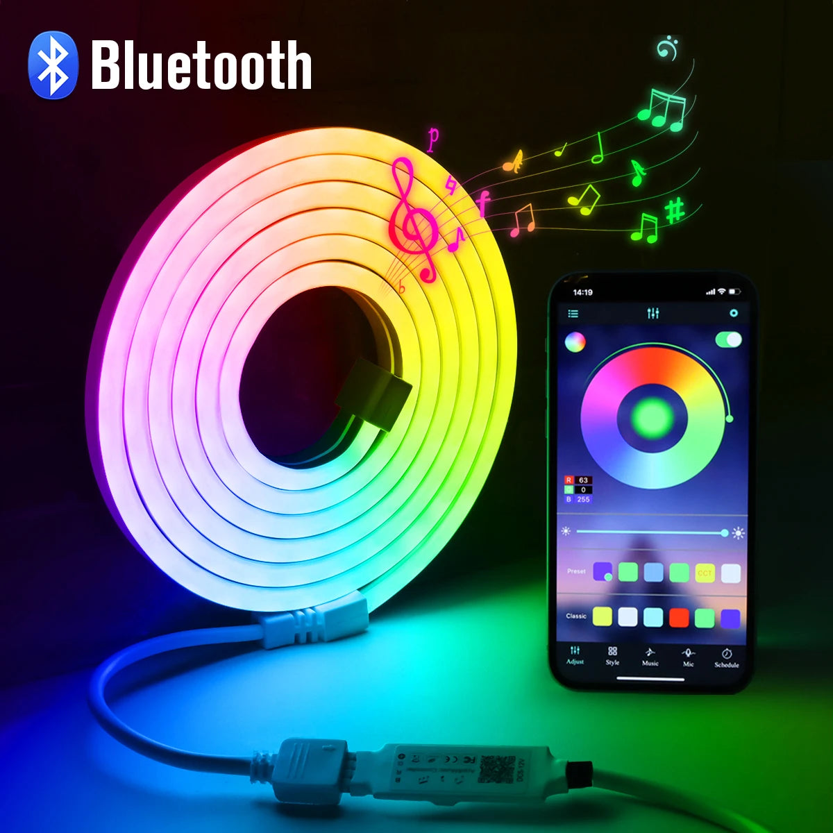 Smart Tuya Neon Strip WIFI/Bluetooth 2 Version APP Control 5V USB Ports RGB Neon Sign Waterproof DIY Room Wall Atmosphere Lamp Oasis Select