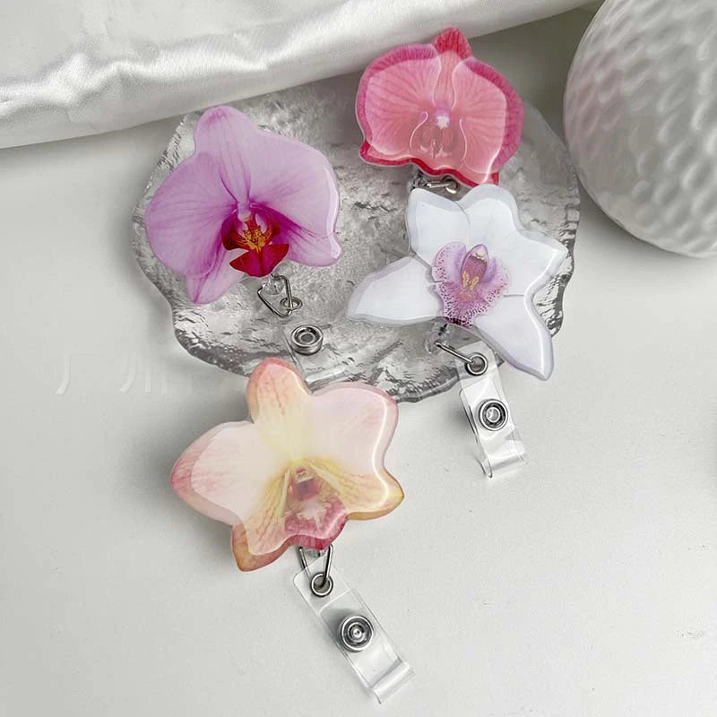 Flower Acrylic Bag Charm | Alligator Clip Retractable ID Holder Bag Charm Accessory Oasis Select