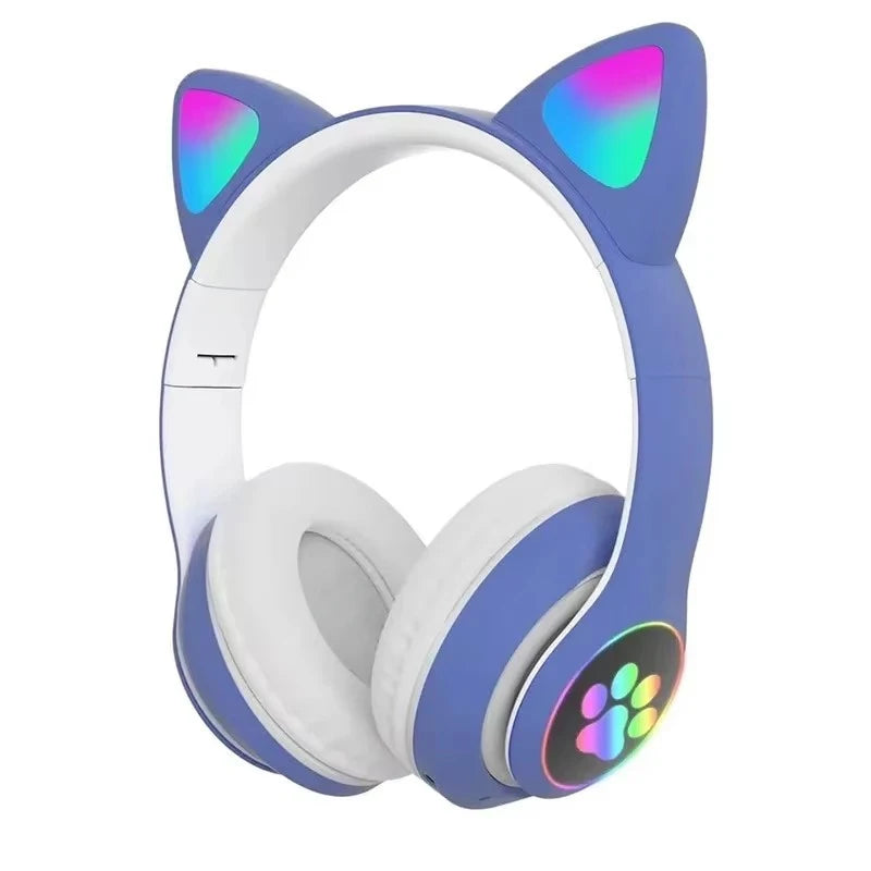P91H Wireless Headphones Cat Ears Bluetooth Earphones Stereo Music Earbuds Bluetooth Sports Gaming Headset with Mic for Phones Oasis Select Blue