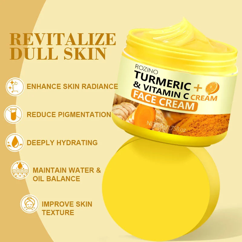 Turmeric VC Face Cream Deeply Moisturizes and Desalinates Skin Leaving Skin Fresh Non Greasy Smooth Firm Soft Elastic Energetic Oasis Select
