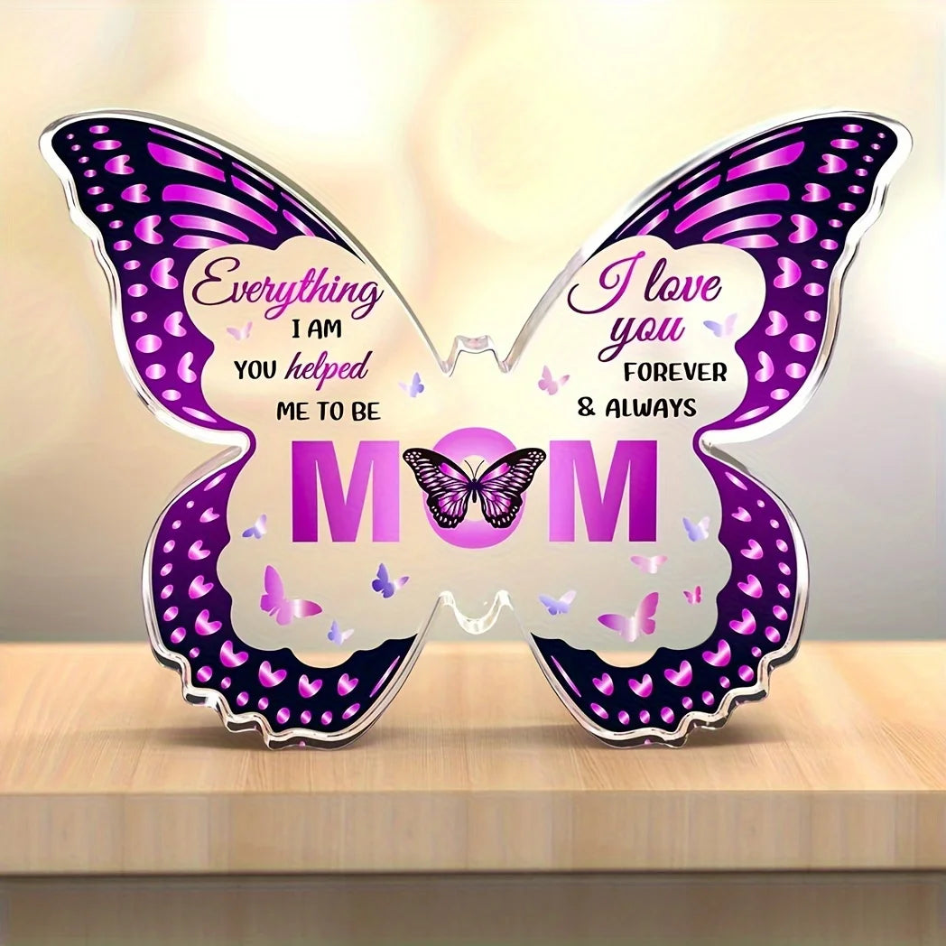 1pc Butterfly-shaped Acrylic Plaque Gift for Mom - Unique Birthday or Holiday Commemorative Gift for Home or Office Decor Oasis Select PURPLE