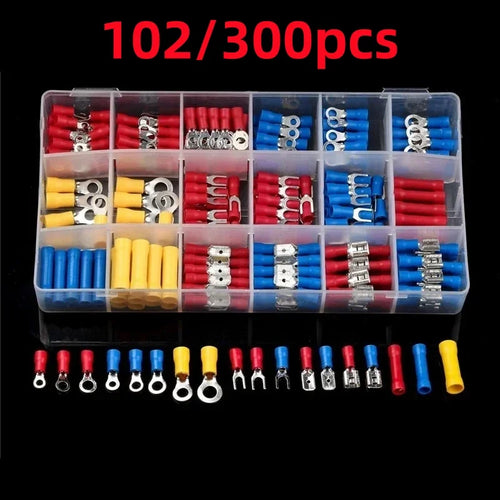 102/300pcs Cable Lug Kit Kit Wire Flat Female and Male Insulated Wire Cable Connector Crimp Terminal Kit Oasis Select