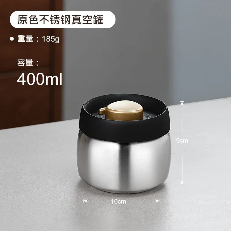Stainless steel tea sealed jar Moisture-proof household tea storage jar press vacuum high-grade coffee bean sealed jar Oasis Select 400ml 1