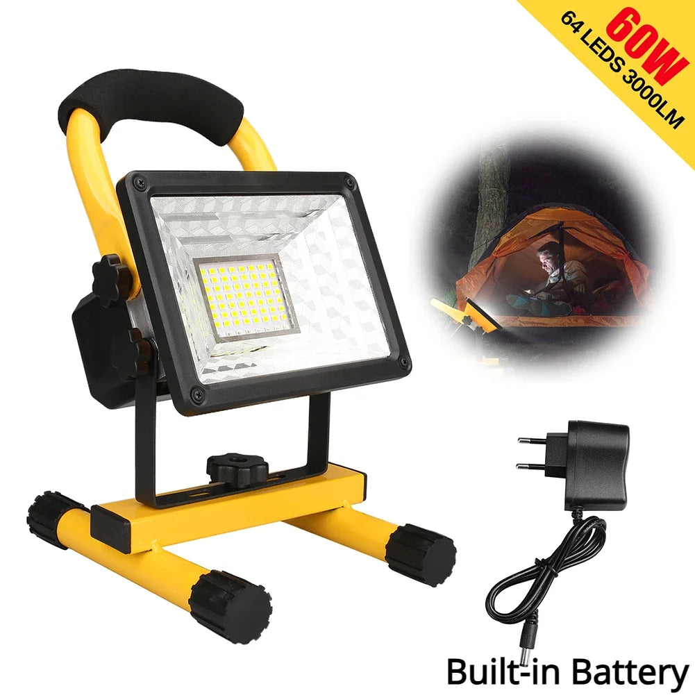 30W LED Portable Rechargeable Floodlight Waterproof Spotlight Battery Powered Searchlight Outdoor Work Lamp Camping Lantern Oasis Select W804 B EU Plug 60W