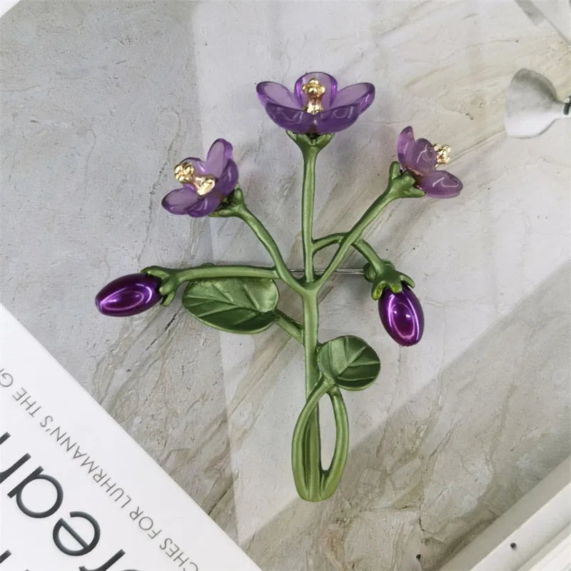 Flower Bud Branch Brooch Leaf Decor Floral Pin Retro Elegant Clothing Accessory For Coat Scarf Suit Daily Matching Jewelry Gift Oasis Select