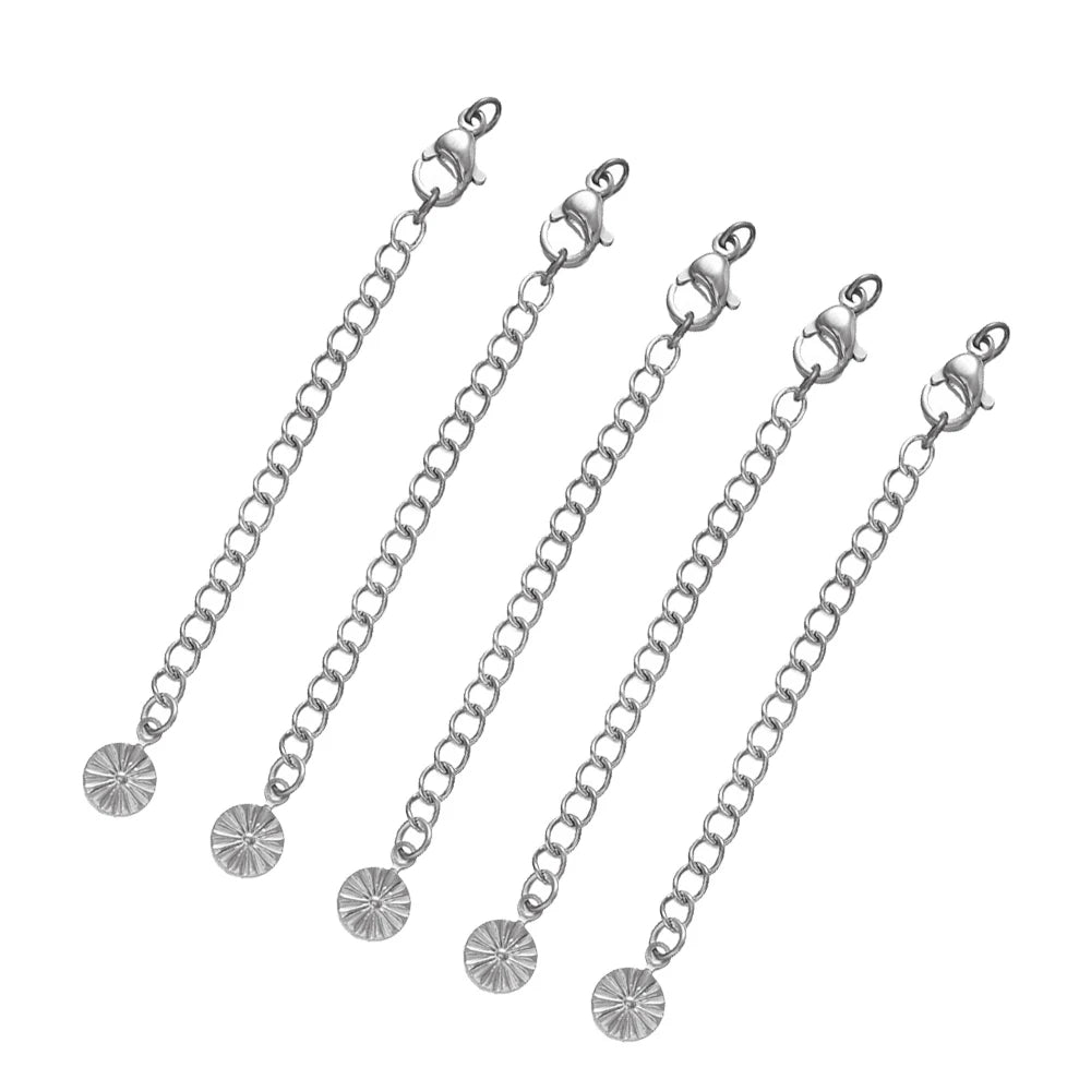 10pcs PVD Stainless Steel Curb Chain Extender End Chains with Lobster Clasps and Heart Moon Tag Charm for Jewelry Making Supply Oasis Select Steel 13