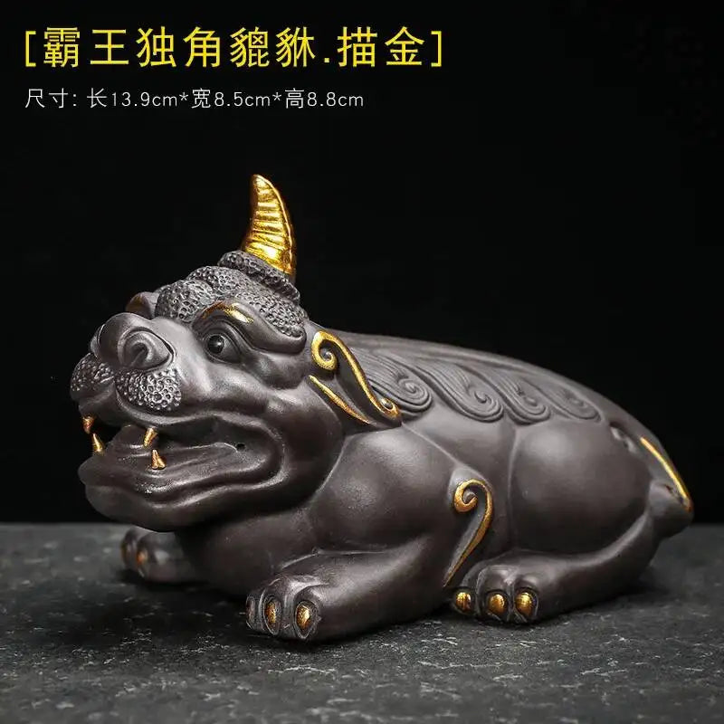 New Large Ceramic Kung Fu Tea Set Decoration Purple Clay Tea Pet Decoration Boutique Purple Clay Pixiu Tea Play Can Raise Tea Oasis Select Gold Plated Edition